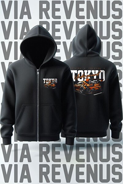 Vordevia سترة صوفية بغطاء للرأس بسحاب للجنسين من Tokyo Underground - مطبوعة من الأمام والخلف