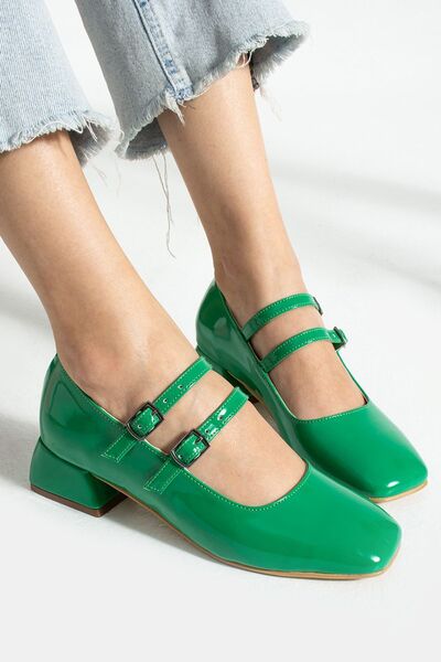 Papuckurdu Γυναικεία Mary Jane Πράσινη λουστρίνι με κλειστή πλάτη διπλή ταινί...