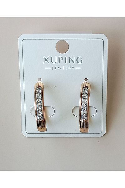 BNGaksesuar Steel Gold Zircon Stone Hoop Earrings