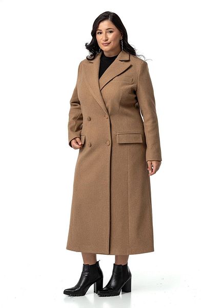 DISENTIS MODEST Long Mink Stamp Coat - Plus Size, Covered Button and Pocket
