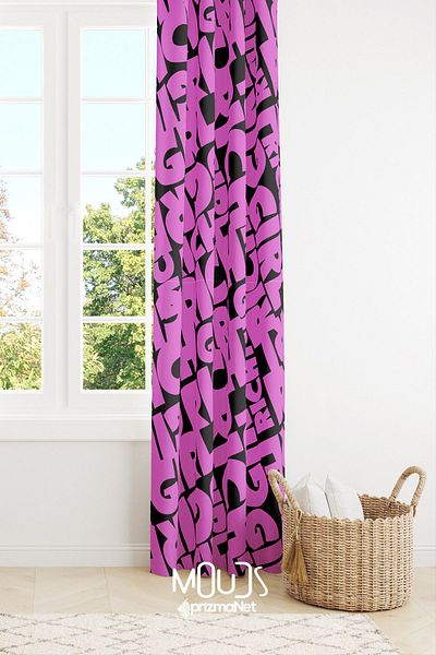 Moud's Rich Girl Patterned Background Curtain - Young Room Suede Printed Extra-For Drawstring Single Wing