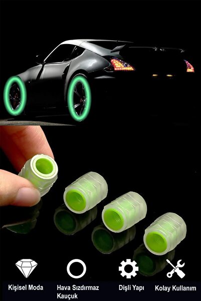GÜRHAN SHOP Oto Sibop Kapağı Seti Yeşil Işıklı Fosforlu Gece Parlayan Jant Işığı 4 Adet