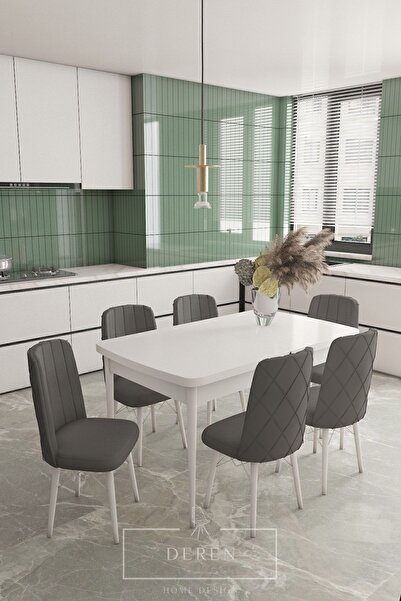 Astera Series Pop-up Table + 6pcs Anthracite Baby Face Fabric Kitchen Living Room Dining Room Set