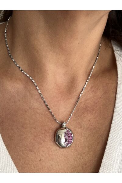 tones official قلادة فضية اللون من الفولاذ المقاوم للصدأ باللون الفوشيا مع حج...