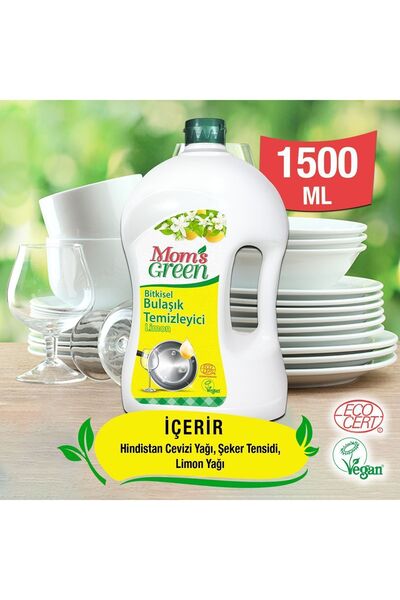 Mom's Green 1,5 Litre Bitkisel Elde Bulaşık Temizleyici - Limonlu
