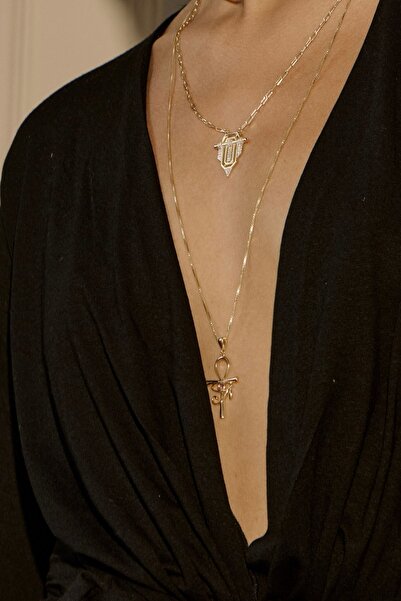 Sade Accessory Turmalin Taşlı Ankh + Ra Sembollü Kolye