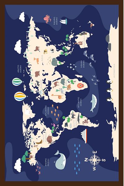 Pi Papers Animal World Map - Children's Room Sticker, Magic Paper Map That Does Not Hurt the Surface
