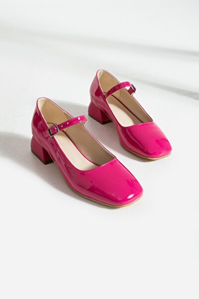 Papuckurdu حذاء ماري جين نسائي وردي من الجلد اللامع مغلق من الخلف وشاح واحد و...