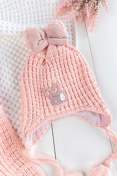 Babymod Set fundite fetita 1-4 ani - esarfa somon, manusi beanie