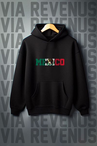Vordevia Mexico Printed 3 Thread Wide Fit Kangaroo Pocket Hooded Sweatshirt