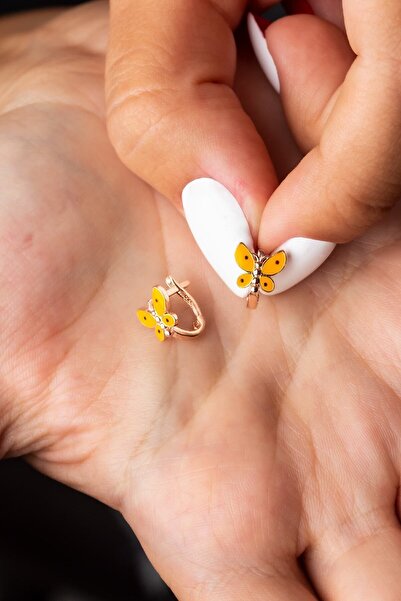 TEK TARZIM TAKI Kelebek Figürlü (2 - 8 YAŞ) Gümüş Çocuk Küpesi Klipsli Model Sarı Kelebek Mineli