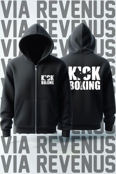 Vordevia Cardigan unisex cu glugă cu fermoar, imprimat în față și în spate Ki...