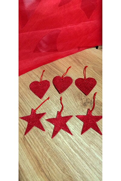 Lal Ornament de Crăciun din șase piese Eva cu sclipici roșu cu inimă și stea