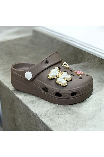 fikret bağcı Mink Colored Closed Toe Children's Slippers - Cros with Stone Detail
