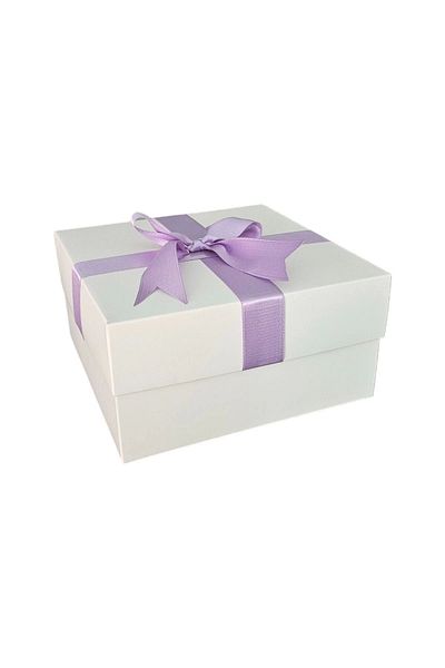 HEDİYEDİYE White Lilac Gift Box with Ribbon - Empty