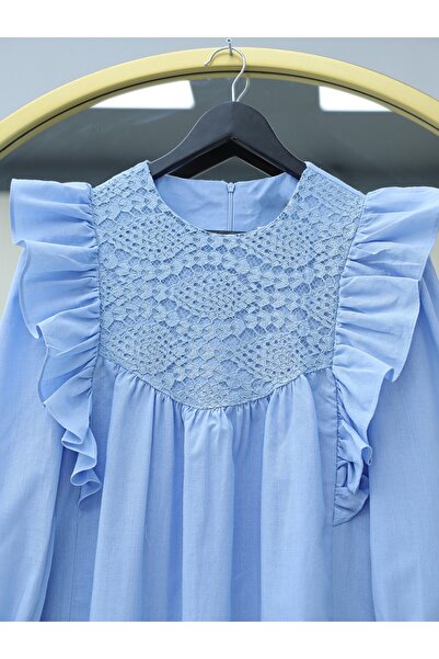 HİJABAYA Poplin Tunic - Robe with Shoulder Ruffle and Lace Embroidery