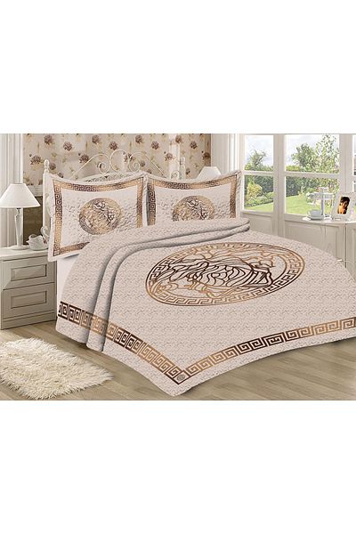 Doruklar Home Collection Set cuvertură de pat dublă matlasată cu model Medusa din țesătură din catifea umplută cu bumbac