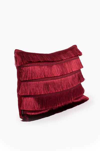 Via Bianco Claret Red Tasseled Throw Pillow Cover 35x50