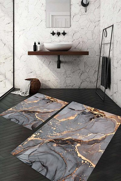 Doruklar Home Collection Imprimare digitală cu bază anti-alunecare lavabilă set de 2 covorașe de baie