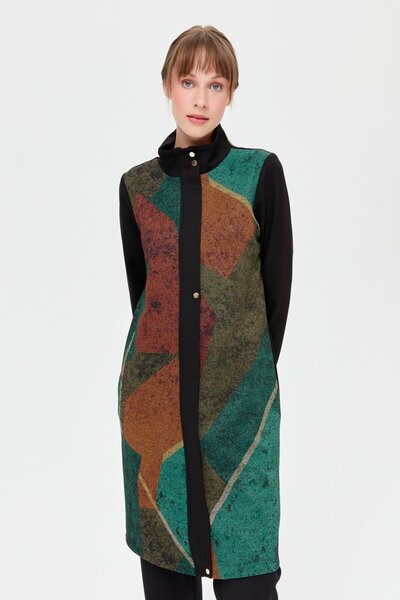 Esswaap Fermuar Kapamalı Desenli Giy Çık Ceket  Haki