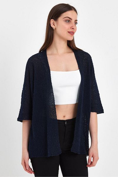 odelon Navy Blue Casual Spring Bat Sleeve Knitwear Women's Cardigan