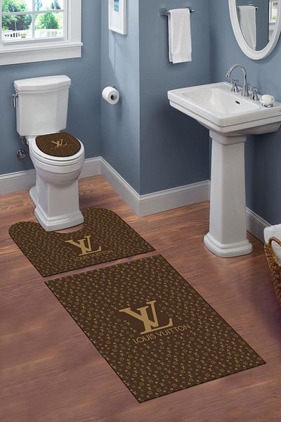 Doruklar Home Collection Σετ μπάνιου με διακοσμητικό σχέδιο 3 τεμαχίων με αντιολισθητικό σημείο που πλένεται