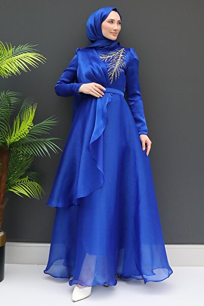 Rhinestone Organza Evening Saxe