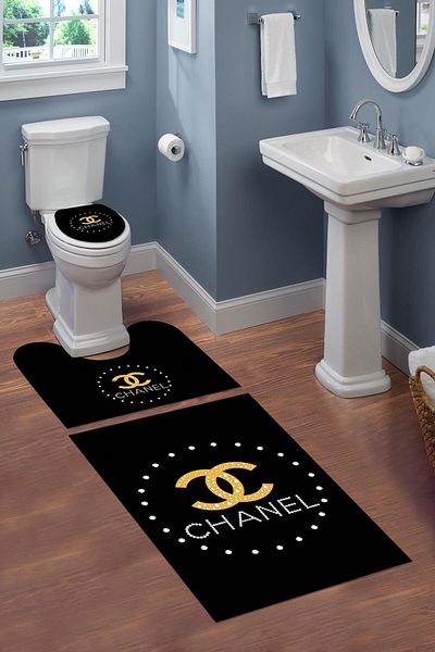 Doruklar Home Collection Σετ καθίσματος τουαλέτας 3 τεμαχίων που πλένεται με αντιολισθητική βάση με διακοσμητικό σχέδιο Σετ χαλάκι μπάνιου