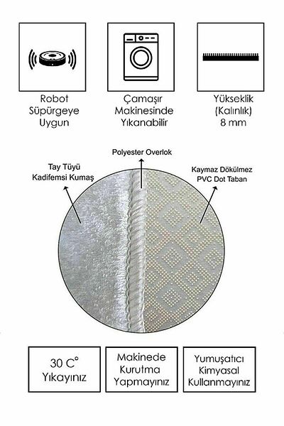 Doruklar Home Collection Σετ μπάνιου με διακοσμητικό σχέδιο 3 τεμαχίων με αντιολισθητικό σημείο που πλένεται