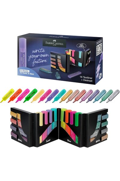 Faber Castell Textliner 46 Fosforlu Kalem Masa Seti - 16 renk
