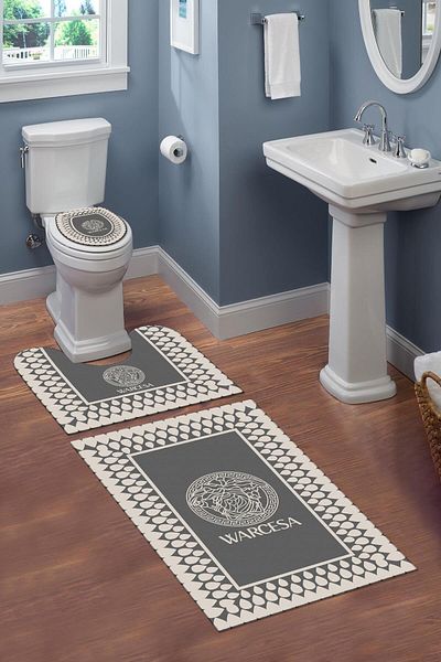 Doruklar Home Collection Σετ μπάνιου με διακοσμητικό σχέδιο 3 τεμαχίων με αντιολισθητικό σημείο που πλένεται