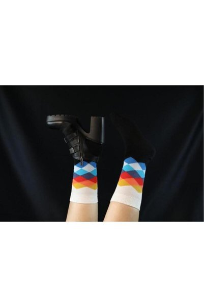 FOURSOLOS Unisex Yellow Red Plaid Pairs Blue and Colorful Checked 4 Pair Sock Set 36-41