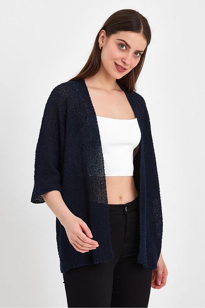 odelon Navy Blue Casual Spring Bat Sleeve Knitwear Women's Cardigan