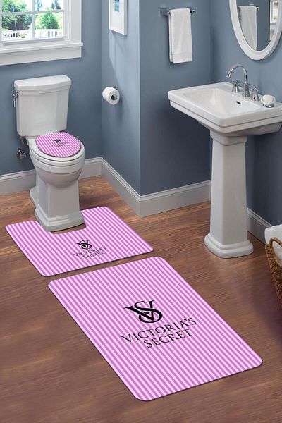 Doruklar Home Collection Σετ καθίσματος τουαλέτας 3 τεμαχίων που πλένεται με αντιολισθητική βάση με διακοσμητικό σχέδιο Σετ χαλάκι μπάνιου