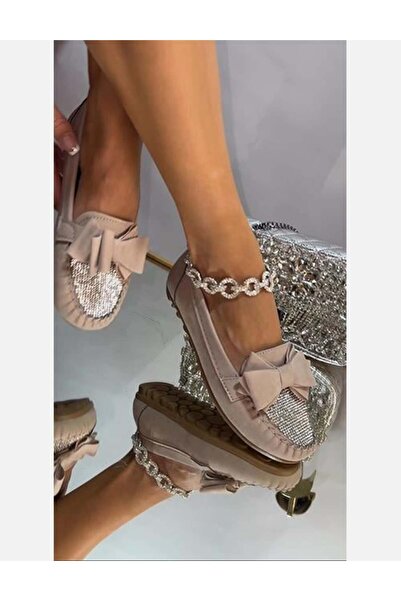 Giydim Gidiyor Μπεζ Σουέτ Μπαλαρίνα - Λεπτομέρεια από κρυστάλλινη πέτρα Zaza