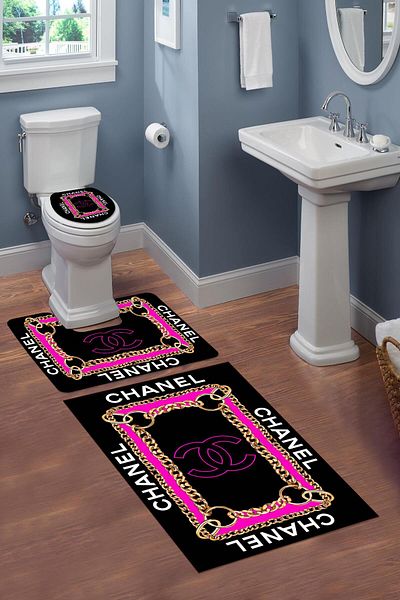 Doruklar Home Collection Σετ καθίσματος τουαλέτας 3 τεμαχίων που πλένεται με αντιολισθητική βάση με διακοσμητικό σχέδιο Σετ χαλάκι μπάνιου