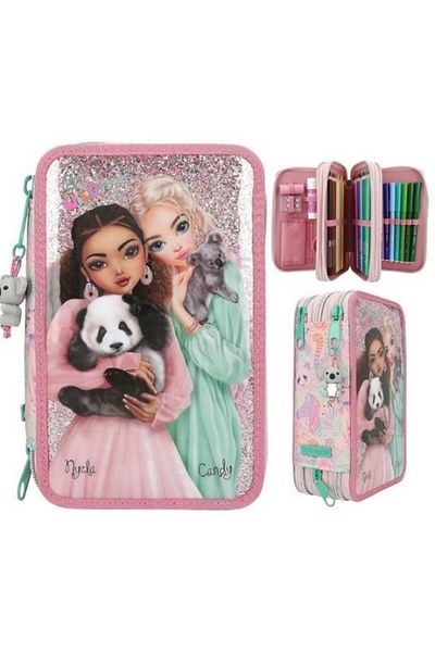Top Model Pink Panda and Koala Patterned 3-Layer Pencil Case