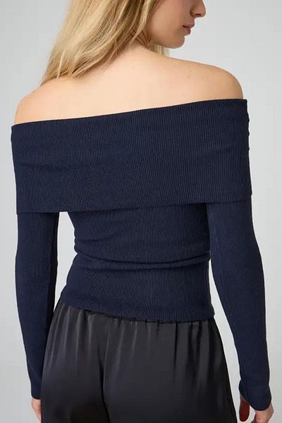 Madmext Marineblauer Strickpullover mit Madonna-Kragen, Modell MG2184 – lange Ärmel
