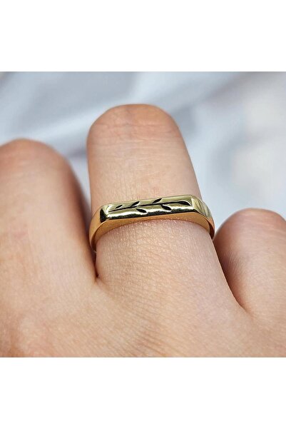 FasekGold Gümüş Yüzük - Yaprak İşlemeli Modern Tasarım 925 Ayar Gümüş Yüzük
