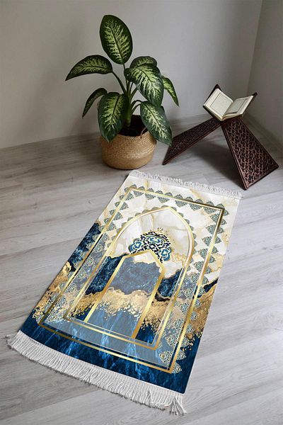 Doruklar Home Collection Digital Printing Non-Slip Base Washable Tufted Prayer Rug