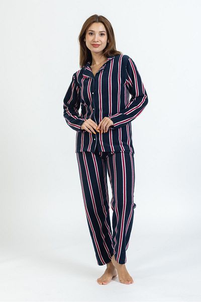 Pemilo Set de pijama din lână cu nasturi în dungi pentru femei, NEGRU