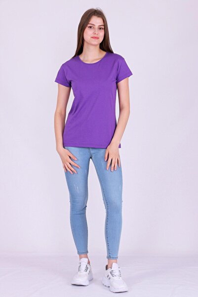 Tshirthane Purple Color 100% Cotton Crew Neck Basic Unprinted Women's Knitted Short Sleeve Tshirt