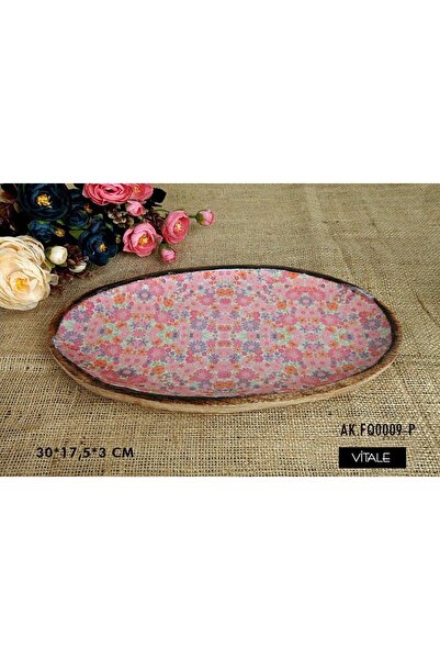 Vitale Şiva Çiçek Desenli Pembe Dekoratif Oval Tepsi AK.FQ0009-P