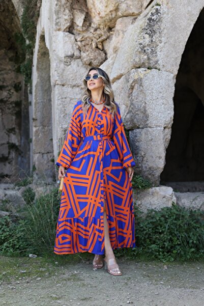 bytugcekaya Plava narandžasta haljina sa pojasom