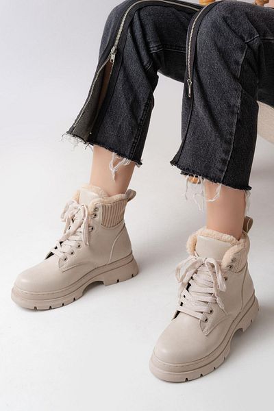 Aymood Γυναικείες μπότες ASM-080 Beige Daily Lace-Up