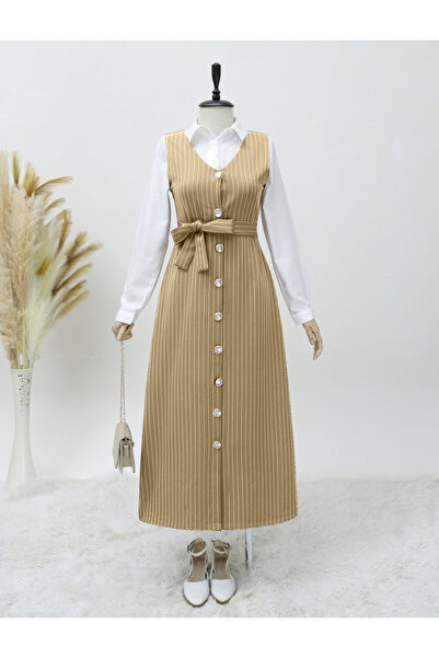 HİJABAYA Ριγέ Gilet με κουμπιά και ζώνη