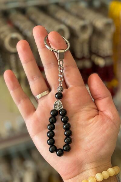 TESBİHKENTİ Μαύρος Ευγενής Χρωματιστός Σφαιρικός Ροζάριο - Μπρελόκ