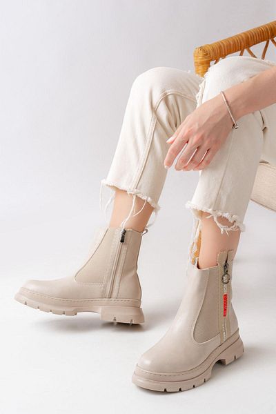 Aymood ASM-086 Cizme casual de damă bej - cu accesorii de modă, fermoar