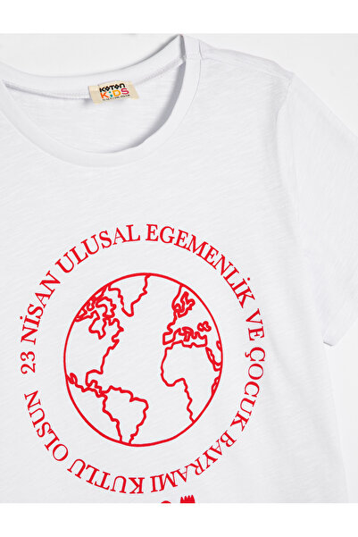 Koton 23 April Bedrucktes T-Shirt Rundhals Kurzarm Baumwolle