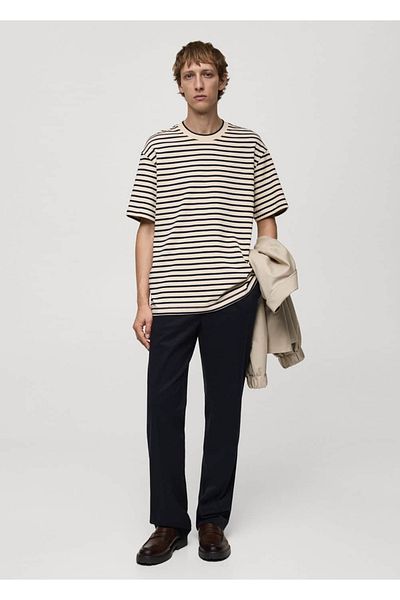 MANGO Man Relaxed Fit 100% Cotton Striped T-Shirt